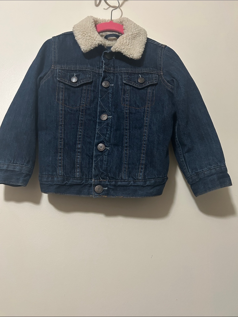 GAP Dark Blue Denim Jacket with Cream Sherpa Collar